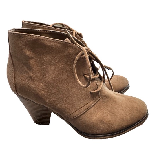 MIA Boots‎ Womens 8.5 M Ankle Booties Light BrownSuede Lace Up Heeled Casual - Picture 3 of 6